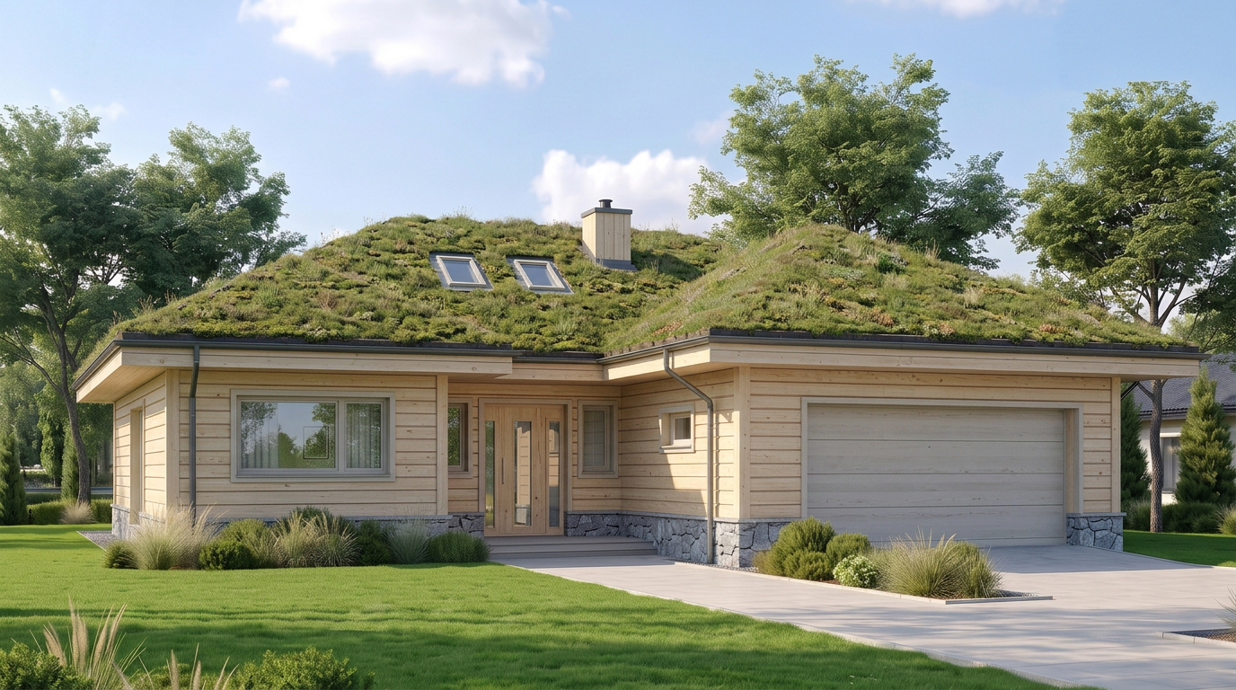 Styl elewacji: Norweskie jasne drewno i dach darniowy